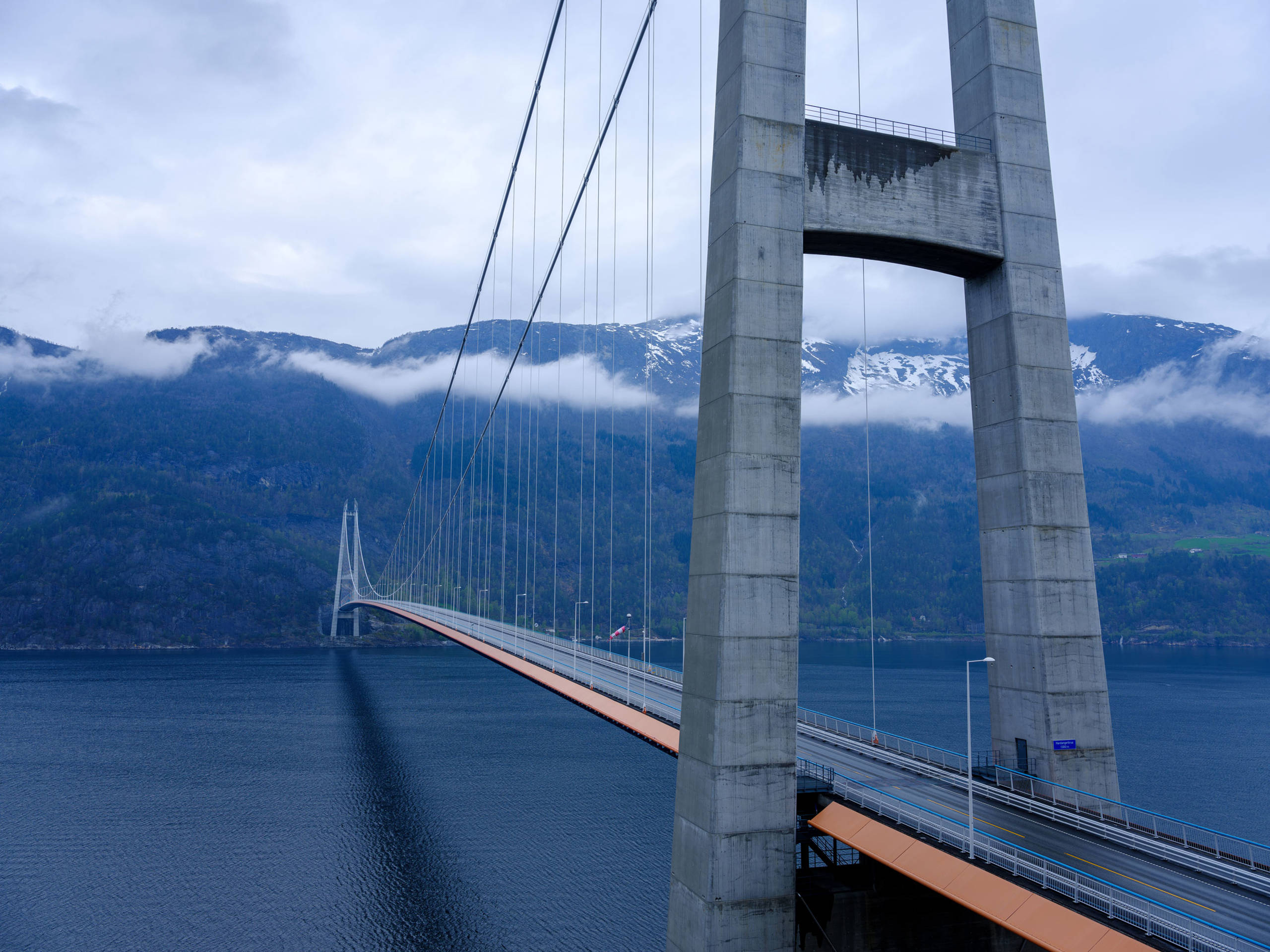 Suspension bridge over river